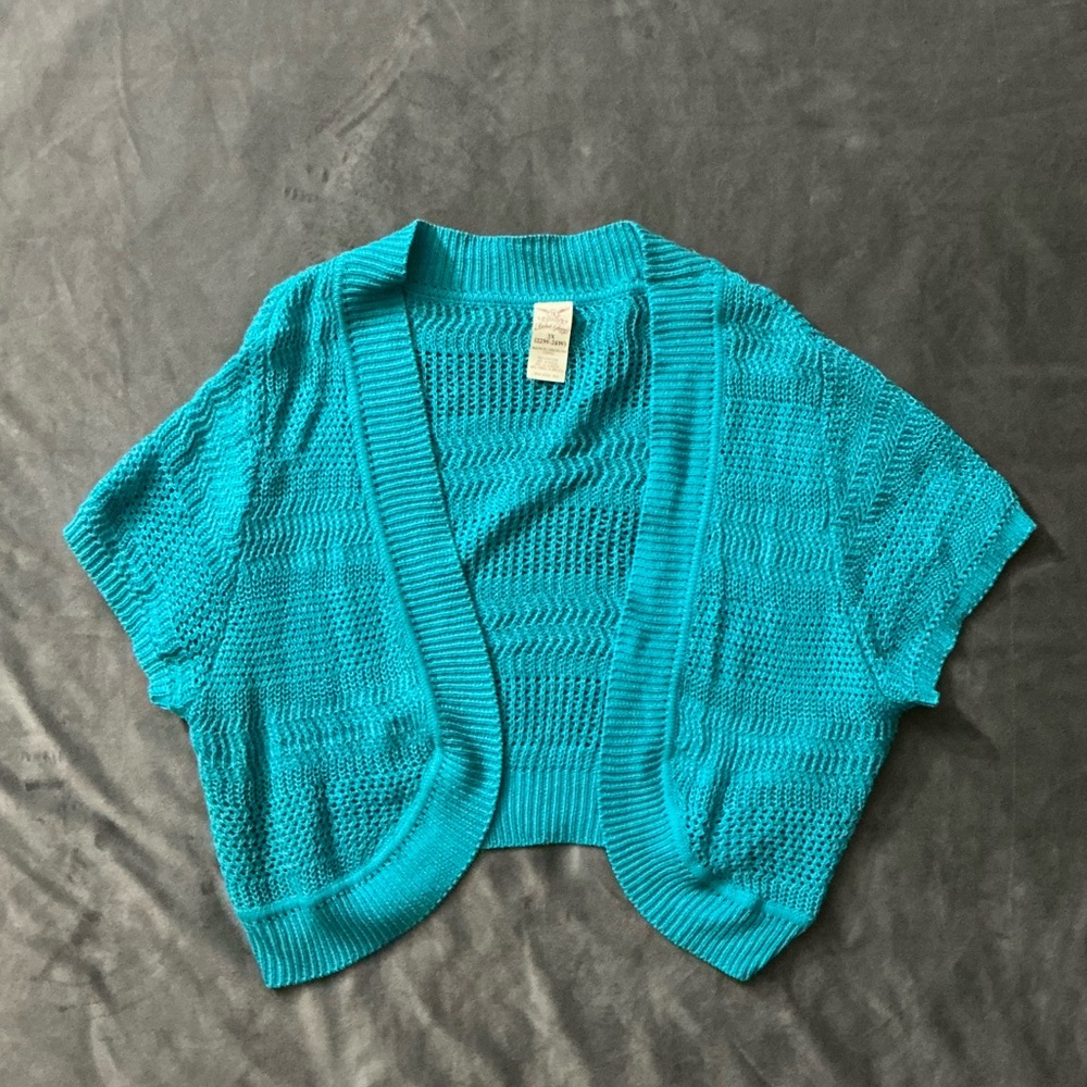 Faded Glory Turquoise Blue Y2K Short Sleeve Cardigin Knit Shrug